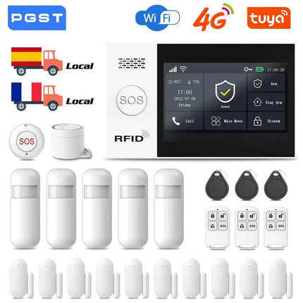 PGST Wireless Home Security Alarm System Tuya GSM 4G WIFI Smart Home 433MHz Smart Life App Control With Alexa