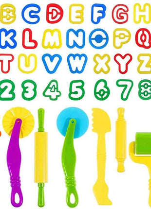 Puzzle Kit di strumenti per pasta da gioco per bambini Numero Lettere Simboli Frese Rulli per pasta Accessori per plastilina in argilla Giocattoli fai da te in età prescolare