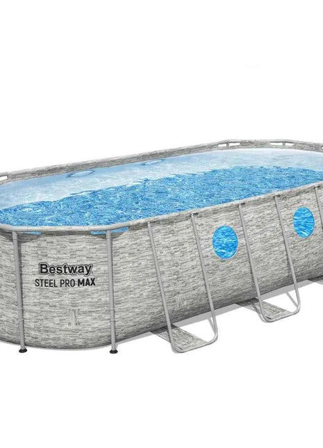 Nuova Piscina Ovale Bestway Power Steel Vista Frame 549x274x122cm (18'x9'x4') 2026 con Finestre Trasparenti Impermeabili