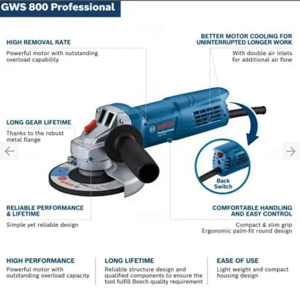 Bosch Professional: GWS 800 angle grinder with a back switch for cutting, grinding, and chasing concrete brick masonry stone