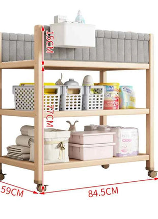 Multifunctional Beech Wood Diaper Table, Solid Wood Frame And Cotton Mat In The Parcel Include