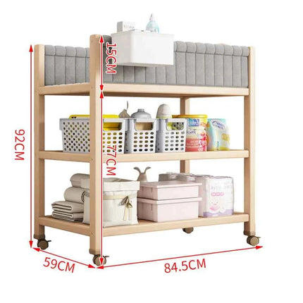 Multifunctional Beech Wood Diaper Table, Solid Wood Frame And Cotton Mat In The Parcel Include