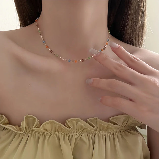 Collana Donna Trendy con Pietre Irregolari Colorate Dopamina, Semplice Catena per Clavicola, Gioielli Moda, Accessori per Feste, Regalo