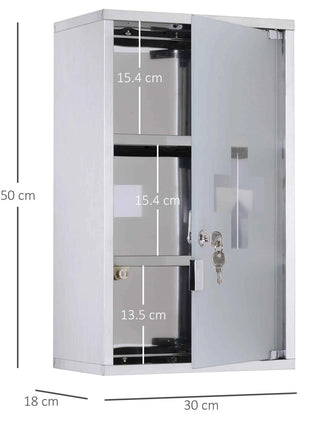 HOMCOM Medical Cabinet 50x30x18cm bathroom furniture Stainless Steel First Aid Box with lock