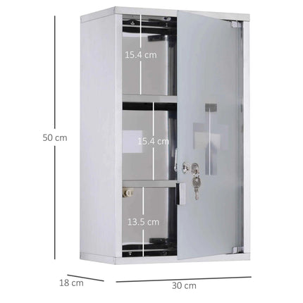 HOMCOM Medical Cabinet 50x30x18cm bathroom furniture Stainless Steel First Aid Box with lock
