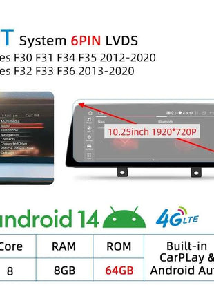 Wireless Carplay Android 14 For BMW F20 F30 F21 F22 F31 F32 F33 F34 F36 NBT EVO Multimedia Player Auto Radio Screen GPS