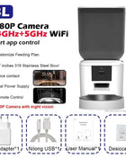 5G Automatic Cat Feeder With 1080p Camera Video WiFi Cat Food Dispenser Pet Smart Voice Recorder Remote Control Pet Auto Feeder