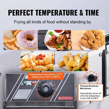 SucceBuy 12L Commercial Electric Deep Fryer w/Dual Tanks 3000W  Stainless Steel Countertop Fryer for Fried Chicken French Fries