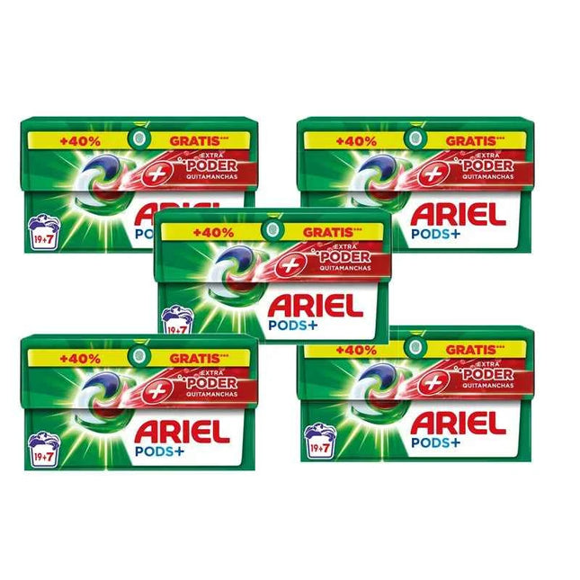 Pack of ariel all-in-one liquid washing machine detergent in capsules/pills,19+7 (78 or 130) washes, more extra power stain remover, deep cleaning