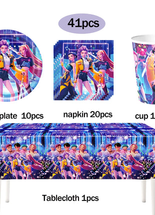 Set Decorazioni per Feste di Compleanno K-Pop, Articoli per Tavola, Palloncini, Bicchieri, Piatti, Tovaglioli, Decorazione per Torta, Striscione, Sacchetto Regalo - Accessori per Feste