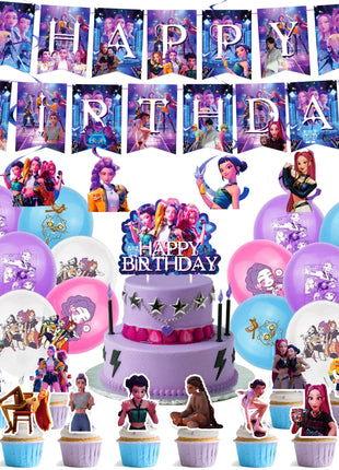 Set Decorazioni per Feste di Compleanno K-Pop, Articoli per Tavola, Palloncini, Bicchieri, Piatti, Tovaglioli, Decorazione per Torta, Striscione, Sacchetto Regalo - Accessori per Feste