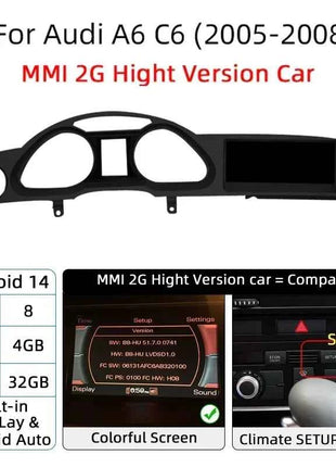 Android 14 Auto Radio CarPlay For Audi A6 C6 4f  For Audi Q7 4L 2005-2015 MMI 2G 3G GPS Car Multimedia Player Navi Stereo DSP