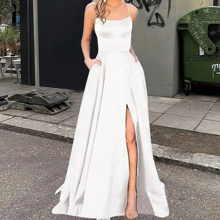 Nuovo per le donne Abito elegante Moda estiva Festa notturna Formale Abito da sera lungo con spalline Abiti da sposa eleganti