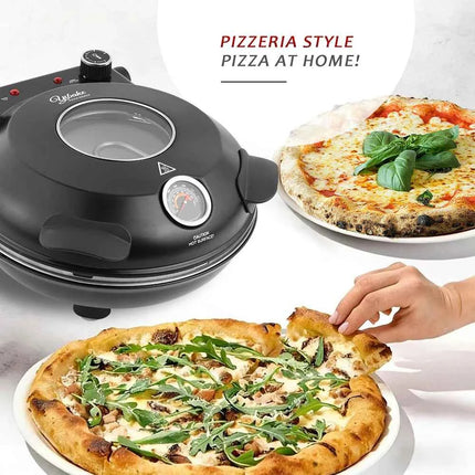 12 Inch Electric Pizza Oven Indoor 1200 Watt Glazed Ceramic Stone Cooker Two-button Precise Temperature Control Heats up 420℃