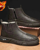 Winter Shoes Man Ankle Platform Brown Leather Zip Up Snow Boots for Men Booties New in Work Fur Brands Thick Plush Anti Slip