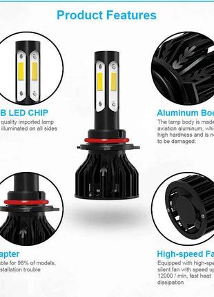 2pcs New 4 Sides 9005/HB3 9006/HB4 H4 H7 H11 H13 9004 9007 Car LED Bulbs 6000K White 8000K Ice Blue 26000LM 360 Beam Angle