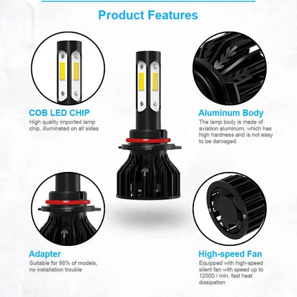 2pcs New 4 Sides 9005/HB3 9006/HB4 H4 H7 H11 H13 9004 9007 Car LED Bulbs 6000K White 8000K Ice Blue 26000LM 360 Beam Angle