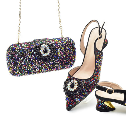 Set di scarpe e borse africane per il matrimonio Set di scarpe e borse da festa nigeriane decorate con eleganti décolleté con tacco di strass per le donne