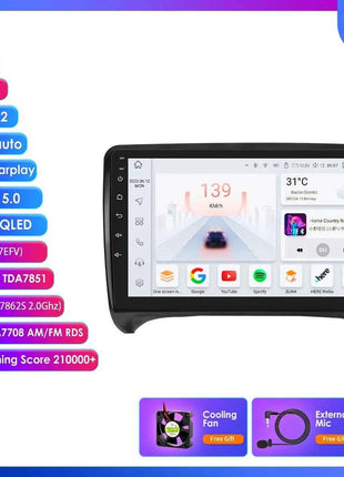 9" Hizpo 2Din Android Auto Car Radio for Audi TT MK2 8J 2006 - 2014 Snapdragon 6115 GPS Navigation SWC DSP 4G BT CarPlay 360°CAM