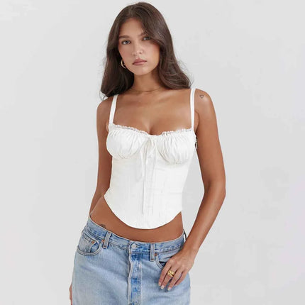 Mini Abito Estivo da Donna Elegante in Pizzo Floreale con Corsetto, Vestito Corto Bianco Giallo Rosso Blu da Spiaggia