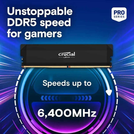 Crucial Pro DDR5 RAM 16GB/2x16GB 6400MHz CL38, Overclocking Desktop Gaming Memory, Intel XMP 3.0 & AMD Expo Compatible –Black