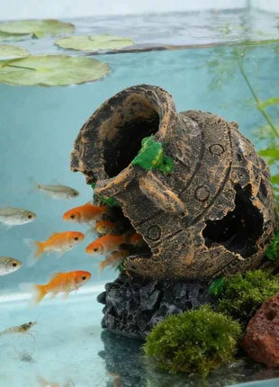 Sunken Broken Jar Aquarium Decoration Resin Cave Hideout for Fish Shrimp Tank Landscape Ornament Shelter Breeding Spawning