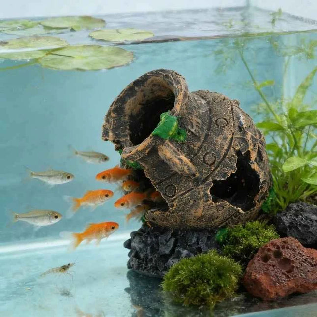 Sunken Broken Jar Aquarium Decoration Resin Cave Hideout for Fish Shrimp Tank Landscape Ornament Shelter Breeding Spawning