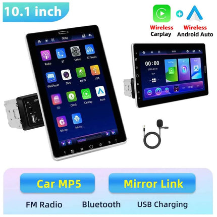 Podofo 1Din  10.1''  Car Radio Carplay Android Auto Mirror Link GPS Navi Universal Multimedia Player with BT FM radio TF USB EQ