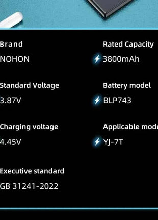 NOHON Replacement Battery for OnePlus 7T 8T 9RT 10T 12 11 9 8 7 6T 6 5T 5 7TPro Phone Batteries BLP801 BLP685 BLP745 BLP743
