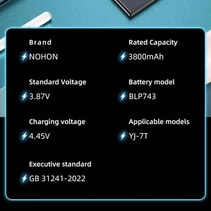 NOHON Replacement Battery for OnePlus 7T 8T 9RT 10T 12 11 9 8 7 6T 6 5T 5 7TPro Phone Batteries BLP801 BLP685 BLP745 BLP743