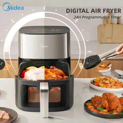 Midea 6.5L Air Frye Healthy Oil-Free Cooking Adjustable Temp & Timer Rapid Air Circulation Removable Non-Stick Basket  Energy