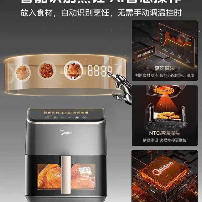 Friggitrice ad Aria Midea AI Grande Capacità - Cottura Intelligente, Visiva, Senza Girare