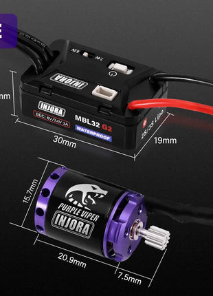 INJORA MBL32 G2 Waterproof Brushless ESC & 1721 Purple Viper Outrunner Motor for 1/24 Axial SCX24