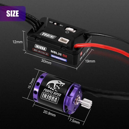 INJORA MBL32 G2 Waterproof Brushless ESC & 1721 Purple Viper Outrunner Motor for 1/24 Axial SCX24