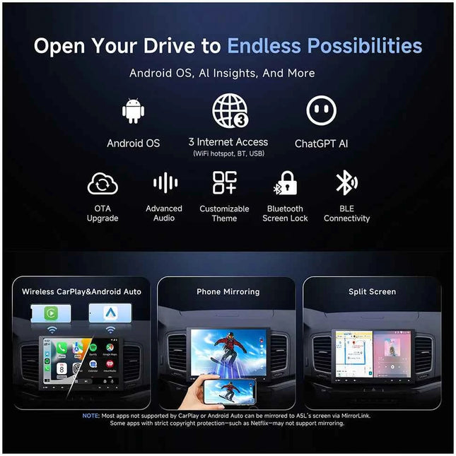 10 inch Android Car Stereo Single 1 Din Retractable Screen Apple CarPlay Android Auto 1Din Car Bluetooth Radio Head Unit