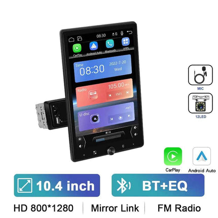 Podofo 10.4'' HD 1Din MP5 Player Carplay Android Auto Multimedia Player Car Stereo Mirror Link Bluetooth Car Audio Bluetooth FM