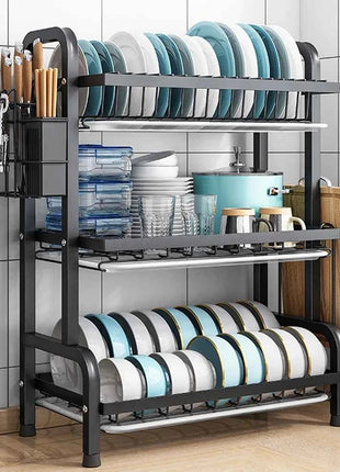 3-Tier Dish Drying Rack Dish Organizer Compact Kitchen Dish Rack Drainboard Set Dish Drainer with Utensil Holder