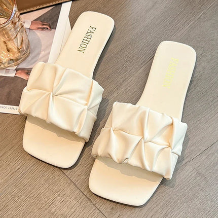 Pantofole estive per le donne Infradito Appartamenti 2024 Nuove pantofole coreane a pieghe Sandali da donna Verde Slip On Scarpe di grandi dimensioni 35-42