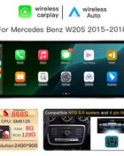 12.8'' 2400*900 High Resolution Android 14 Snapdragon 665 8GB Wireless Carplay Car Screen For Mercedes Benz C Class W205 GLC Class X253 W446 2015-2018 Multimedia Radio Stereo