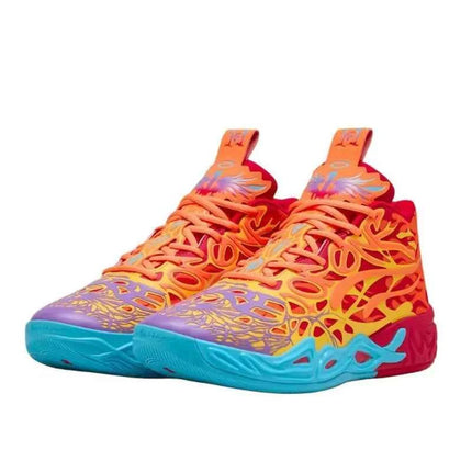 Puma MB.04 Scarpe da Basket Comode, Versatili, Antiscivolo e Resistenti a Mezza Altezza per Uomo in Rosso, Arancione e Blu 311308-01