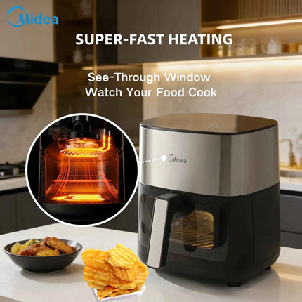 Midea 6.5L Air Frye Healthy Oil-Free Cooking Adjustable Temp & Timer Rapid Air Circulation Removable Non-Stick Basket  Energy
