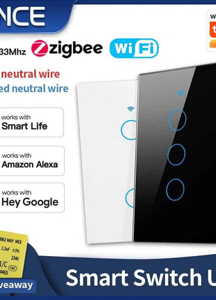 TNCE Tuya US Switch wifi zigbee, 1/2/3/4 gang, pulsante a parete con controllo della luce LED senza neutro/filo, voce intelligente con Alexa Google Home