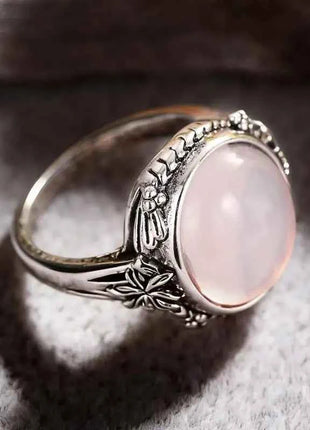 Anello Huitan con Foglia Incisa Stile Fresco per Donna, Imitazione Pietra di Luna, Elegante per Matrimoni e Feste, Accessorio Trendy, Gioiello Versatile