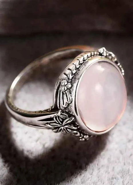 Anello Huitan con Foglia Incisa Stile Fresco per Donna, Imitazione Pietra di Luna, Elegante per Matrimoni e Feste, Accessorio Trendy, Gioiello Versatile