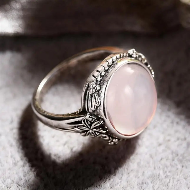 Anello Huitan con Foglia Incisa Stile Fresco per Donna, Imitazione Pietra di Luna, Elegante per Matrimoni e Feste, Accessorio Trendy, Gioiello Versatile