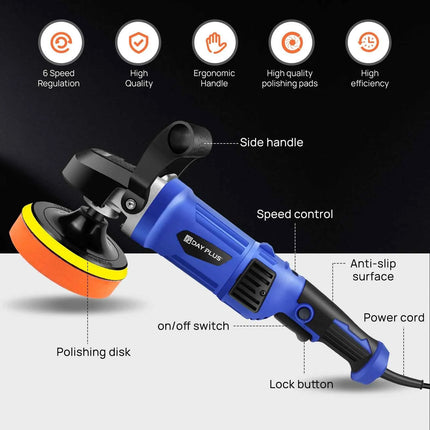 1400W Electric Car Polisher with Handle, Rotaty Buffer, 800-3500 RPM, 6 Variable Speed, 150 and 180mm Polishing Plate