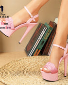 Women's 15CM/6 Inch Buckle Strap Platform Sandals Summer Runway Thin High Heels Night Club Model Shoes Pole Dance Stripper Shoes