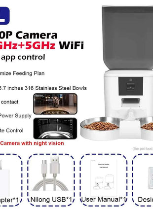 5G Automatic Cat Feeder With 1080p Camera Video WiFi Cat Food Dispenser Pet Smart Voice Recorder Remote Control Pet Auto Feeder