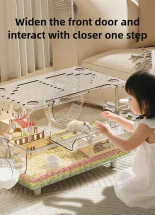 ‌Premium Hamster Cage, Thickened Acrylic Gerbil Mansion, Chew-Proof Luxury Habitat with Large Space, Ventilated Small Pet Home