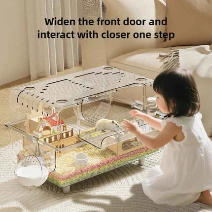 ‌Premium Hamster Cage, Thickened Acrylic Gerbil Mansion, Chew-Proof Luxury Habitat with Large Space, Ventilated Small Pet Home